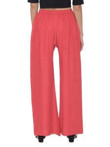N-Gal Rayon Women's Wide Leg Elastic Waist Band Breathable Plain Palazzo Pant_Coral