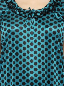 N-Gal Women's Satin Half Sleeves Polka Dot Nighty Night Dress Nightwear_Green