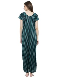 N-Gal Women's Satin Half Sleeves Polka Dot Nighty Night Dress Nightwear_Green