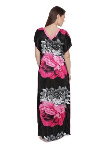 N-Gal Women's Satin Floral Long Nighty Night Dress Nightwear_Pink