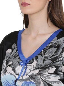 N-Gal Women's Satin Floral Long Nighty Night Dress Nightwear_Blue