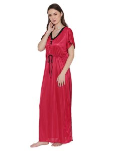 N-Gal Women's Satin Nighty Night Dress Nightwear with G,String_Red