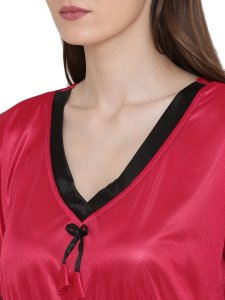 N-Gal Women's Satin Nighty Night Dress Nightwear with G,String_Red