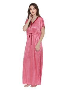 N-Gal Women's Satin Nighty Night Dress Nightwear with G,String_Pink