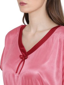 N-Gal Women's Satin Nighty Night Dress Nightwear with G,String_Pink