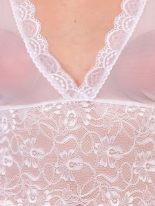 N-Gal Women's V-Neck Splicing Lace Nighty Night Dress Nightwear with G-String_White