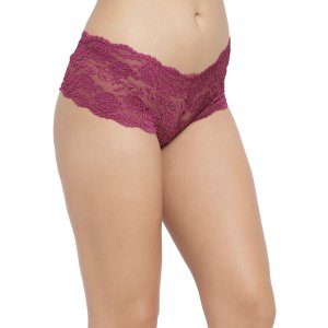 N-Gal Women's Floral Lace Mid Waist Criss Cross Back Underwear Lingerie Brief Panty _Purple