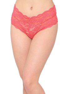 N-Gal Women's Floral Lace Mid Waist Criss Cross Back Underwear Lingerie Brief Panty _Pink