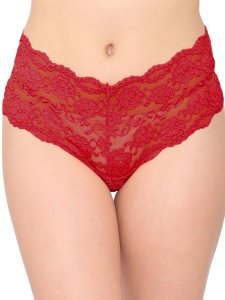 N-Gal Women's Floral Lace Mid Waist Criss Cross Back Underwear Lingerie Brief Panty _Red