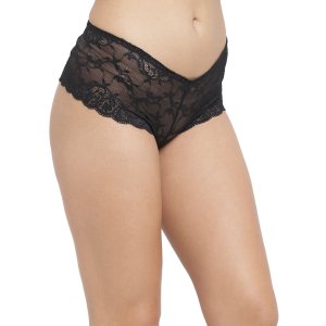 N-Gal Women's Lace See Through Mid Waist Underwear Lingerie Knickers Brief Panty_Black_S