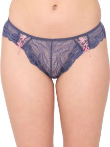 N-Gal Women's Sheer Lace Adjustable Waist Seamless Underwear Lingerie Briefs Panty_Blue