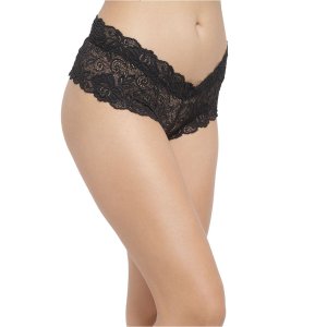 N-Gal Women's Cheeky Lace Mid Waist Floral Underwear Lingerie Brief Panty _Black