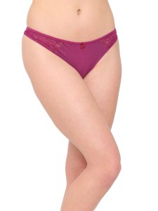N-Gal Women's Delicate Both Side Lace Detail Mid Waist Underwear Lingerie Thong Brief Panty_Purple