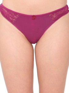 N-Gal Women's Delicate Both Side Lace Detail Mid Waist Underwear Lingerie Thong Brief Panty_Purple