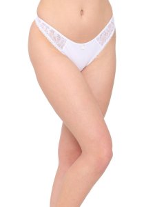 N-Gal Women's Delicate Both Side Lace Detail Mid Waist Underwear Lingerie Thong Brief Panty_White