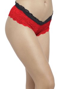 N-Gal Women's Cheeky Lace Mid Waist Erotic Floral Underwear Lingerie Brief Panty _Red