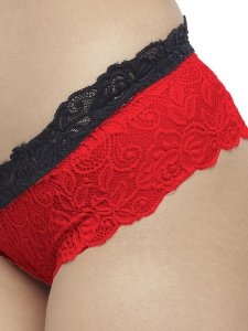 N-Gal Women's Cheeky Lace Mid Waist Erotic Floral Underwear Lingerie Brief Panty _Red
