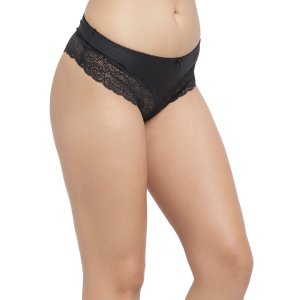 N-Gal Women's Edge Floral Lace Design Mid Waist Underwear Lingerie Brief Panty_Black