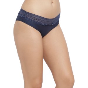 N-Gal Women's Floral Lace Edge Mid Waist Underwear Lingerie Brief Panty_NavyBlue