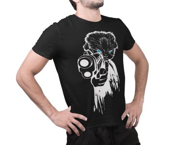 Gun with cool cat - Black - printed T-shirts - Men's stylish clothing - Cool tees for boysscary