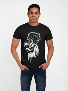 Cat with gun - White - printed T-shirts - Men's stylish clothing - Cool tees for boysscary