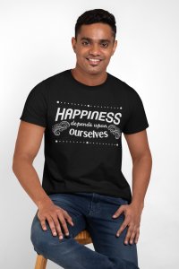 Happiness depends upon ourselves - Black - printed T-shirts - Men's stylish clothing - Cool tees for boys