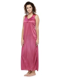 N-Gal Women's Satin Solid Wide Strap Satin Nighty Night Dress Nightwear_Pink
