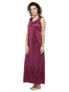 N-Gal Women's Satin Solid Wide Strap Satin Nighty Night Dress Nightwear_DarkMaroon