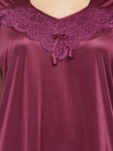 N-Gal Women's Satin Solid Wide Strap Satin Nighty Night Dress Nightwear_DarkMaroon