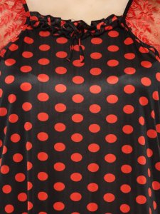 N-Gal Women's Satin Polka Dot Print Short Lace Sleeves Nighty Night Dress Nightwear_Red