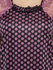 N-Gal Women's Satin Polka Dot Print Short Lace Sleeves Nighty Night Dress Nightwear_Purple