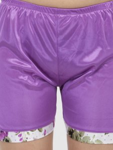 N-Gal Women's Satin Spaghetti Strap Floral Print Camisole & Short Nightwear Lounge Sets_Purple