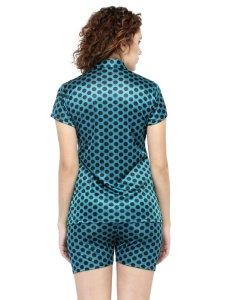 N-Gal Women's Satin Polka Dot Print Short Sleeves Shirt & Short Nightwear Lounge Sets_Green