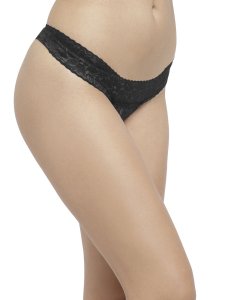 N-Gal Women's Cheeky Lace Mid Waist T Back Underwear Lingerie Brief Thong Panty_Black