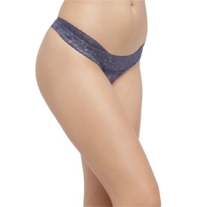 N-Gal Women's Cheeky Lace Mid Waist T Back Underwear Lingerie Brief Thong Panty_Blue