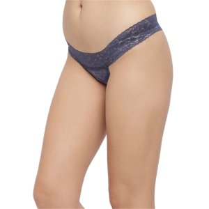 N-Gal Women's Cheeky Lace Mid Waist T Back Underwear Lingerie Brief Thong Panty_Blue