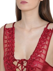 N-Gal Women's Embroidered Lace Bridal Long Nighty with Robe Lingerie 2 Pcs Nightwear Set_Maroon