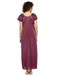 N-Gal Women's Satin Half Sleeves Polka Dot Nighty Night Dress Nightwear_Rose Red
