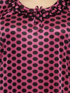N-Gal Women's Satin Half Sleeves Polka Dot Nighty Night Dress Nightwear_Rose Red