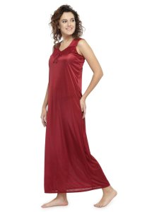 N-Gal Women's Satin Half Sleeves Polka Dot Nighty Night Dress Nightwear_DarkMaroon