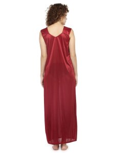 N-Gal Women's Satin Half Sleeves Polka Dot Nighty Night Dress Nightwear_DarkMaroon