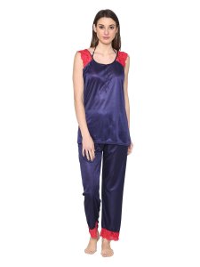 N-Gal Women's Satin Spandex Royal Lace Soft Nighty Lingerie Nightwear_Blue