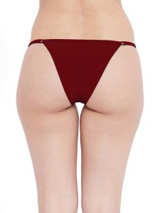 N-Gal Women's Sheer Lace Cut Out Adjustable Waist Band G-String Thong Panty_Maroon