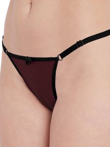 N-Gal Women's Sheer Lace Cut Out Adjustable Waist Band G-String Thong Panty_Maroon