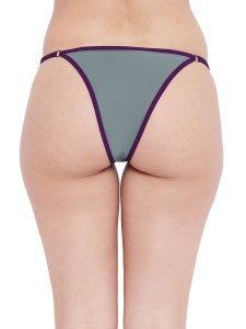 N-Gal Women's Sheer Lace Cut Out Adjustable Waist Band G-String Thong Panty_Purple