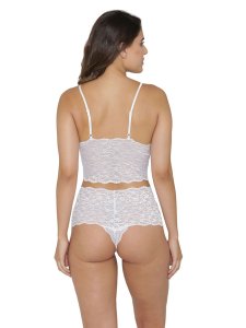 N-Gal Women's Polyester Spandex Floral Lace Top & High Waist Panty Lingerie Set Nightwear_White