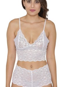 N-Gal Women's Polyester Spandex Floral Lace Top & High Waist Panty Lingerie Set Nightwear_White