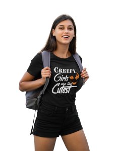 Creepy girls, Halloween text illustration graphic - Printed Tees for Women's -designed for Halloween