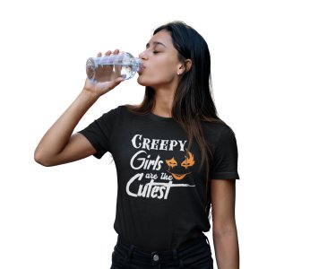 Creepy girls, Halloween text illustration graphic - Printed Tees for Women's -designed for Halloween