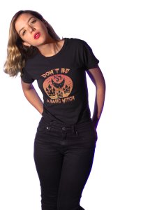Don't be a basic, moon and house Halloween text illustration graphic - Printed Tees for Women's- designed for Halloween